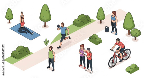 People Exercising In The Park.