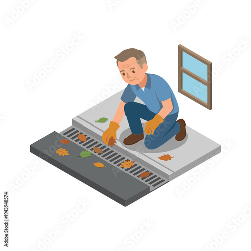 Man cleaning air conditioning vent with gloves on hands indoors