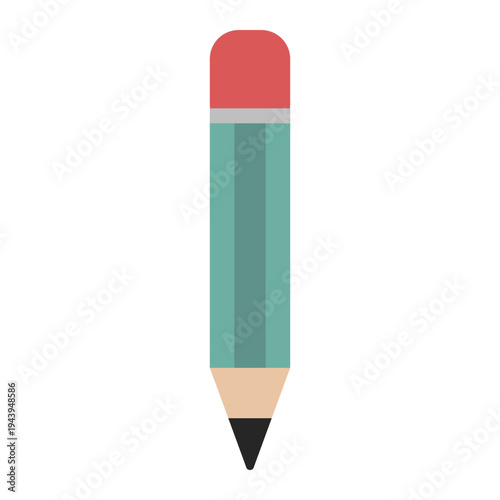 A simple illustration of a pencil with a red eraser on top.