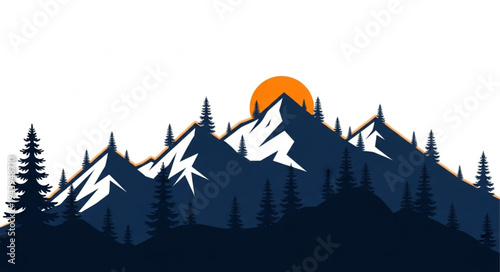 Mountain Landscape with Pine Trees.