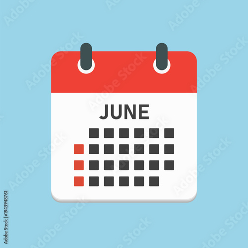 Vector template icon page calendar, month June