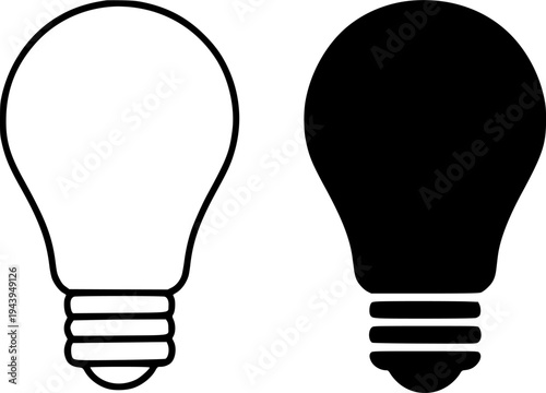 Light bulb illustration icon, outline and silhouette, for technology theme design