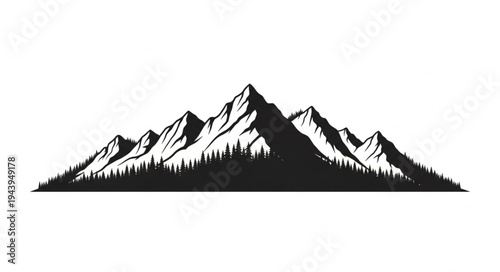 Mountain Range Snowy Peaks Illustration.