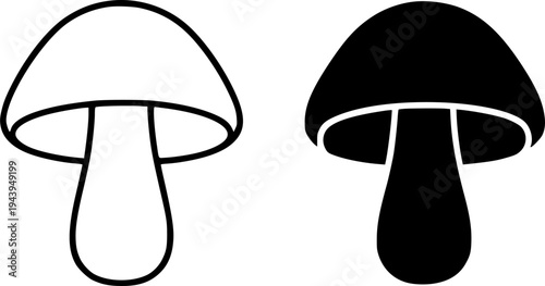 Mushroom illustration icon, outline and silhouette, for nature theme design