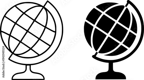 Globe illustration icon, outline and silhouette, for education theme design