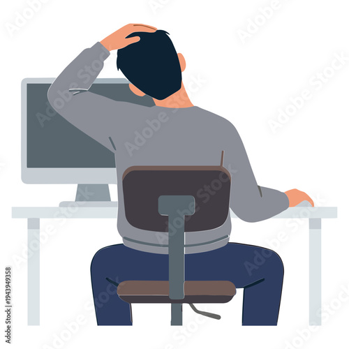 Man sitting at desk frustrated with computer screen in front of him