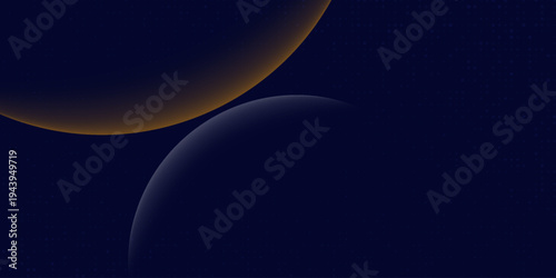 Navy blue abstract background with halftone golden lines delicate pattern. Small light spot box. Curve line, cosmic galaxy space. Festive BG for social media, birthday party invitation.