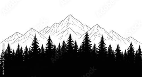 Mountain Range with Pine Trees.