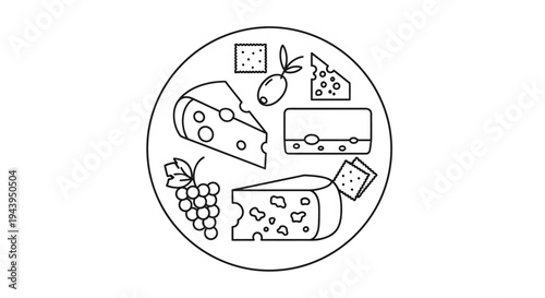 Variety of cheese and grapes plate.