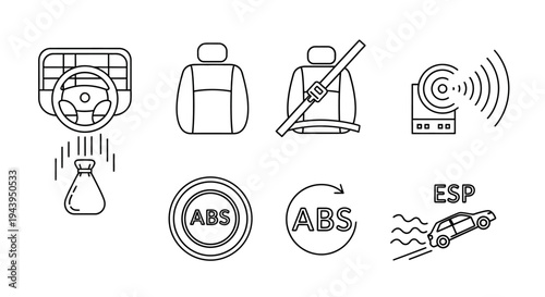 Car safety features and symbols.