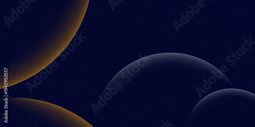 Navy blue abstract background with halftone golden lines delicate pattern. Small light spot box. Curve line, cosmic galaxy space. Festive BG for social media, birthday party invitation.