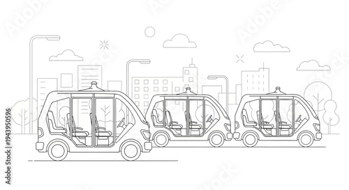Electric autonomous shuttle buses driving.