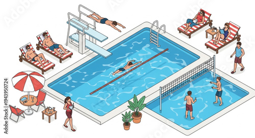 People at outdoor swimming pools.