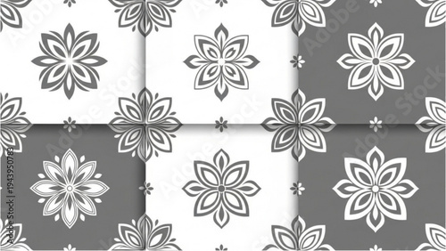 Black and white floral pattern on divided square tiles