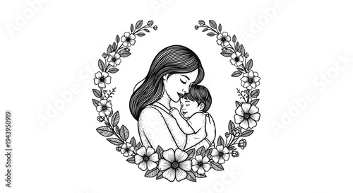 Mother holding baby in her arms.