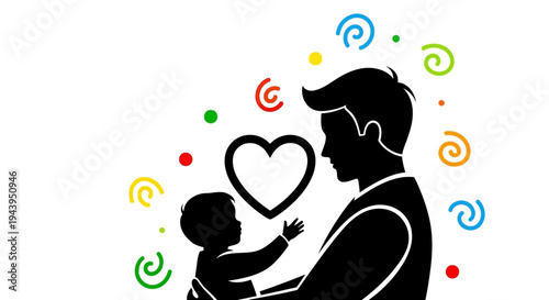 Silhouette of man holding baby.