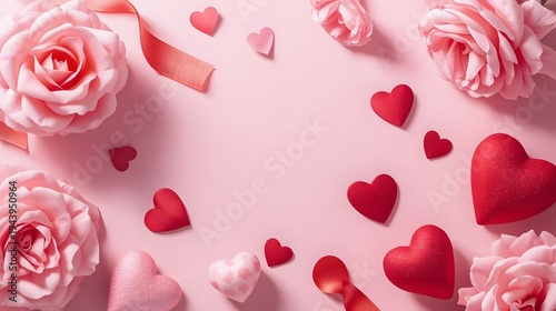 Pink roses rest on a pale pink background