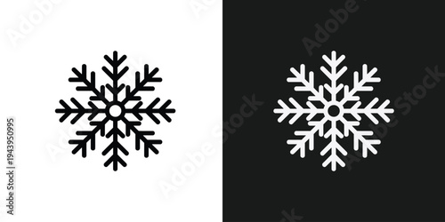 Illustration of black and white snowflakes on contrasting backgrounds for winter designs and decorations