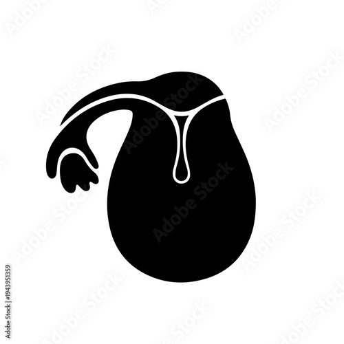 Abstract black pear silhouette with dripping liquid, a clean vector graphic design element for digital artboards, perfect as a modern icon or adaptable SVG