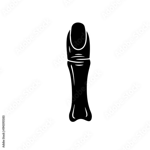 Striking graphic vector icon of a stylized human finger bone with a prominent fingernail, rendered in a bold black silhouette, perfect for anatomical or eerie digital design concepts