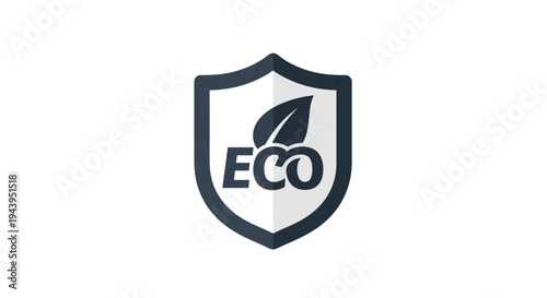 Eco shield symbol with leaf and text.