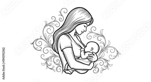 Mother holding newborn baby close.