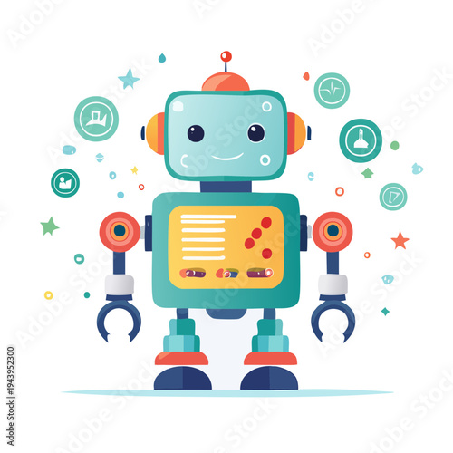 Charming illustration of a friendly robotic assistant representing modern artificial intelligence and technological innovation