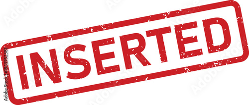 A grunge red textured rubber stamp with the word INSERTED is visible on a clean white background