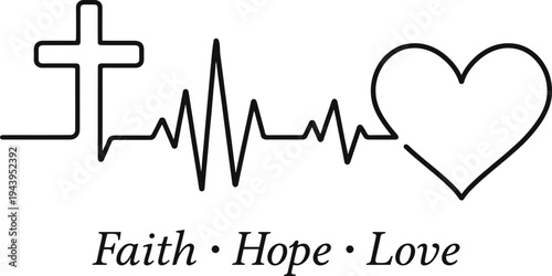 Faith Hope Love Christian Cross Heartbeat And Heart Illustration