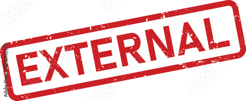 A plain red rectangular grunge rubber stamp with the word EXTERNAL centered on a clear white surface