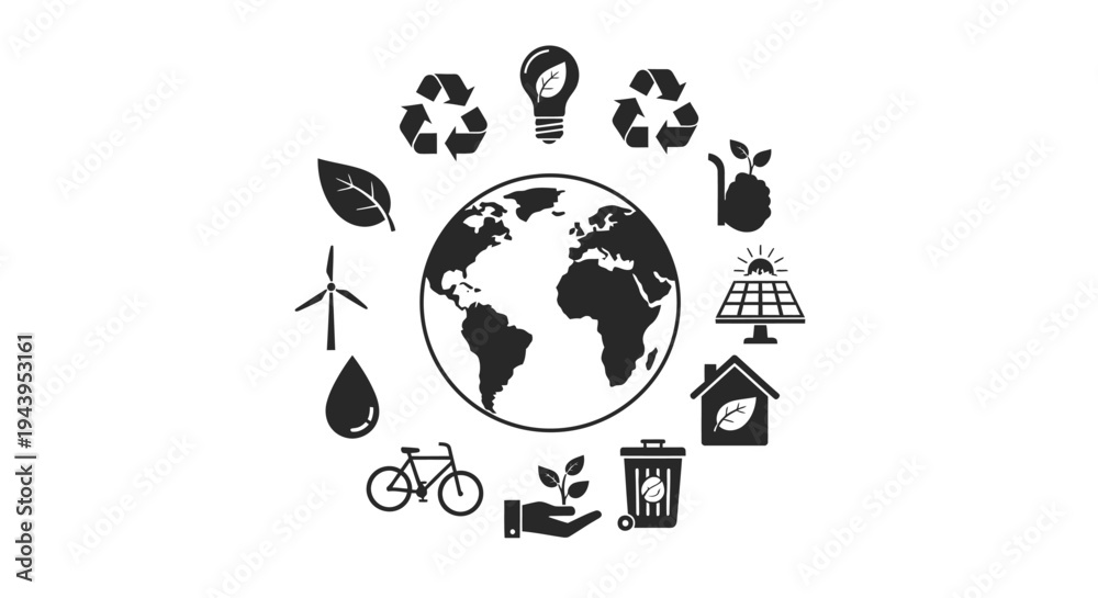 Obraz premium Earth with eco friendly icons around.