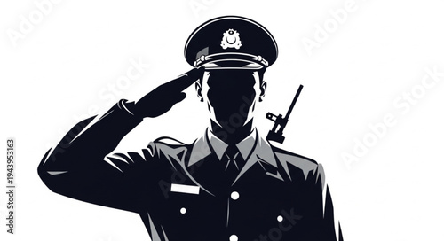 Police Officer Saluting Silhouette.