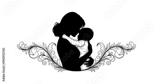 Mother Holding Baby Silhouette Portrait.