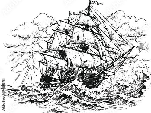 A large ship sailing through rough seas