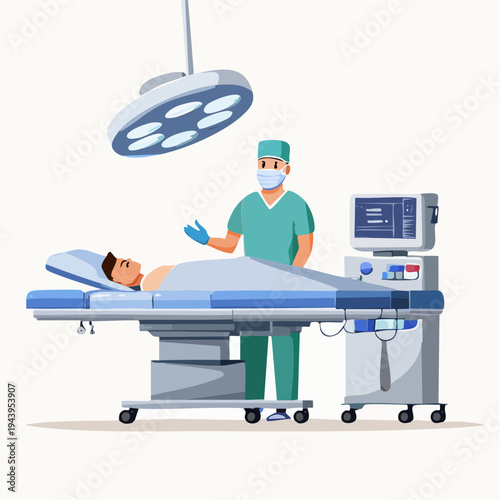 Surgeon and Patient in Operating Room Medical Procedure Illustration