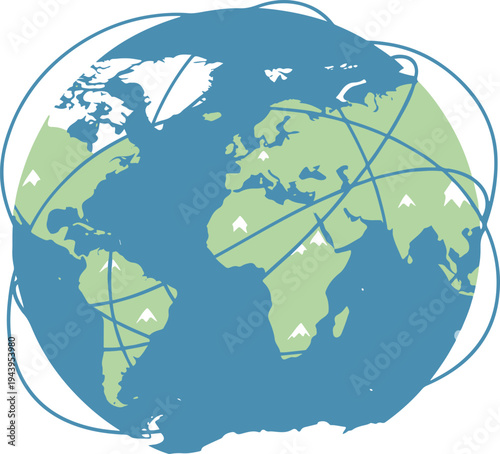 A map of the world with green lines