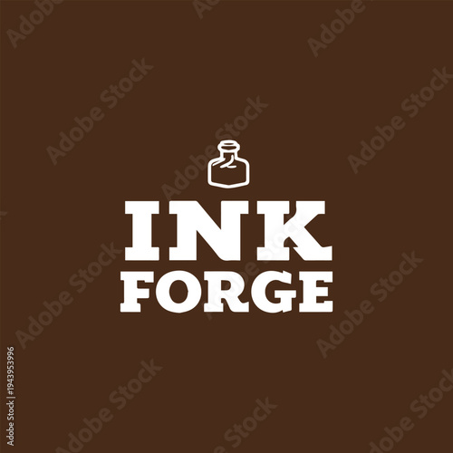Strong Bold Ink Forge Typography Logo with Vintage Ink Bottle Icon