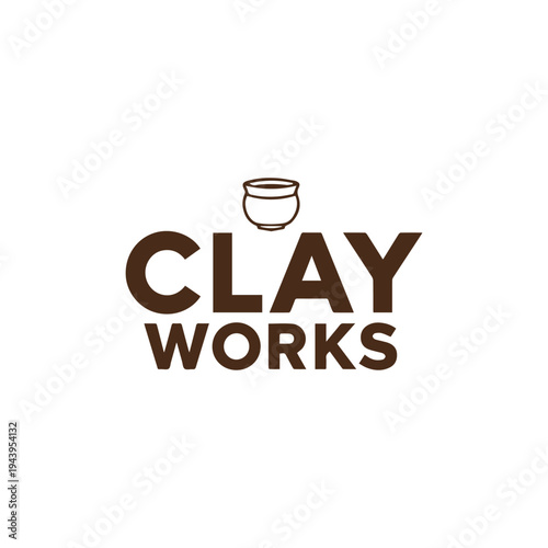 Clay Works Pottery Logo Modern Brown Design on White Background