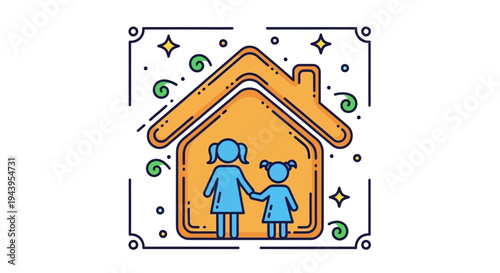 Family Inside a House Silhouette.