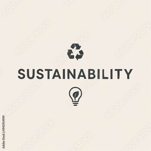 Sustainability concept with recycling symbol and light bulb on neutral background
