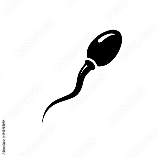 Clean black vector illustration of a human sperm cell, symbolizing male fertility, reproduction, and the biological start of life, an iconic graphic for health and science projects