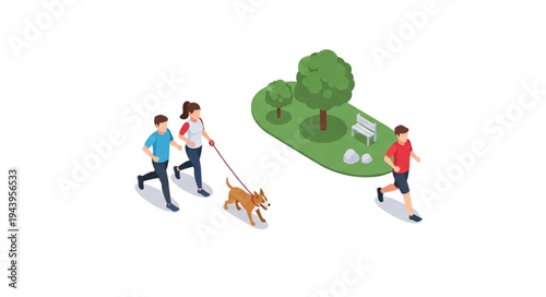 People Walking Dog Park.