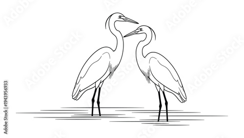 Elegant Herons in Nature's Embrace: Two graceful herons stand close, their slender necks intertwined. In a moment of quiet connection, a tender scene unfolds.