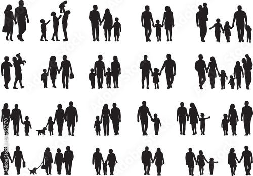 Diverse silhouettes of families and couples in various configurations and activities