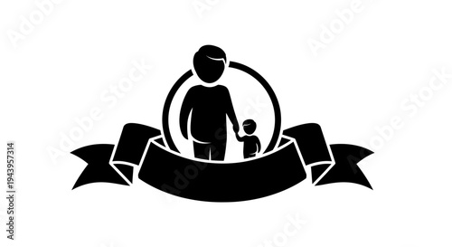 Black silhouette of adult and child.