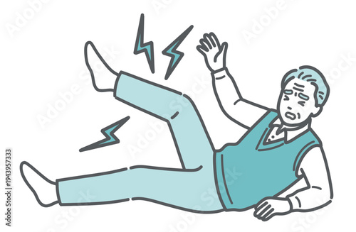 足の痛みやこむら返りで苦しむシニア男性（おじいちゃん）のイラスト