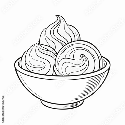 Bowl of whipped cream swirls, a sweet dessert illustration