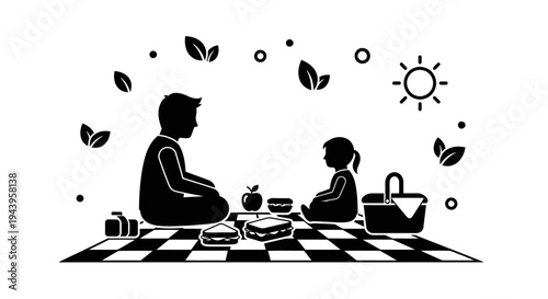 Family having outdoor picnic together.