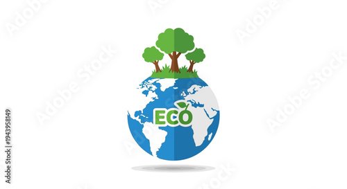 Green Earth Eco Symbol with Trees and Continents.