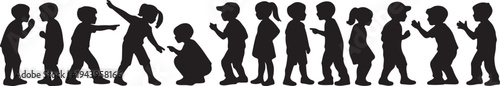 Children in various dynamic and contemplative poses depicted as silhouettes.